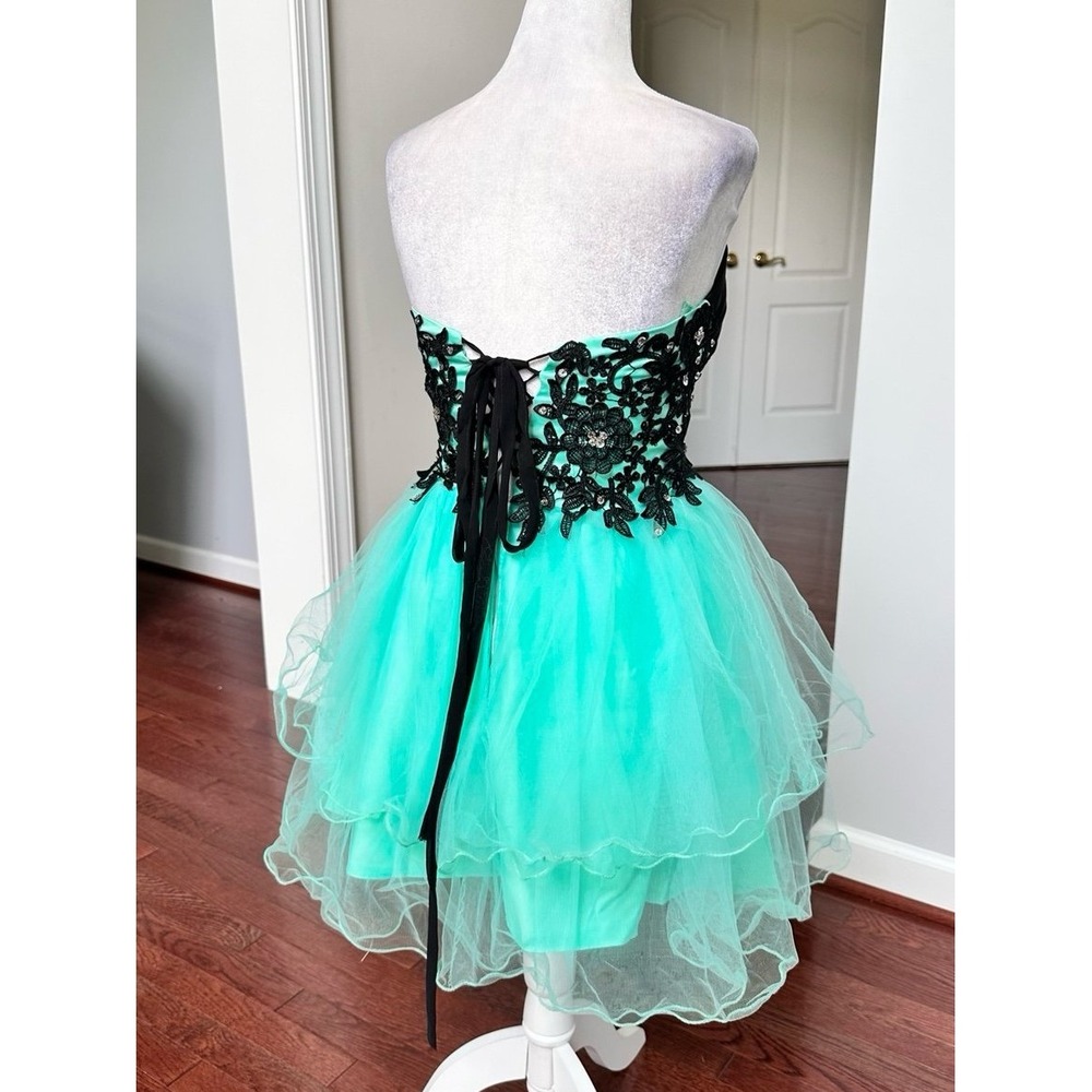 Custom Strapless Black Lace Mint Green Corset Back Cocktail Mini Dress Small - Picture 7 of 12